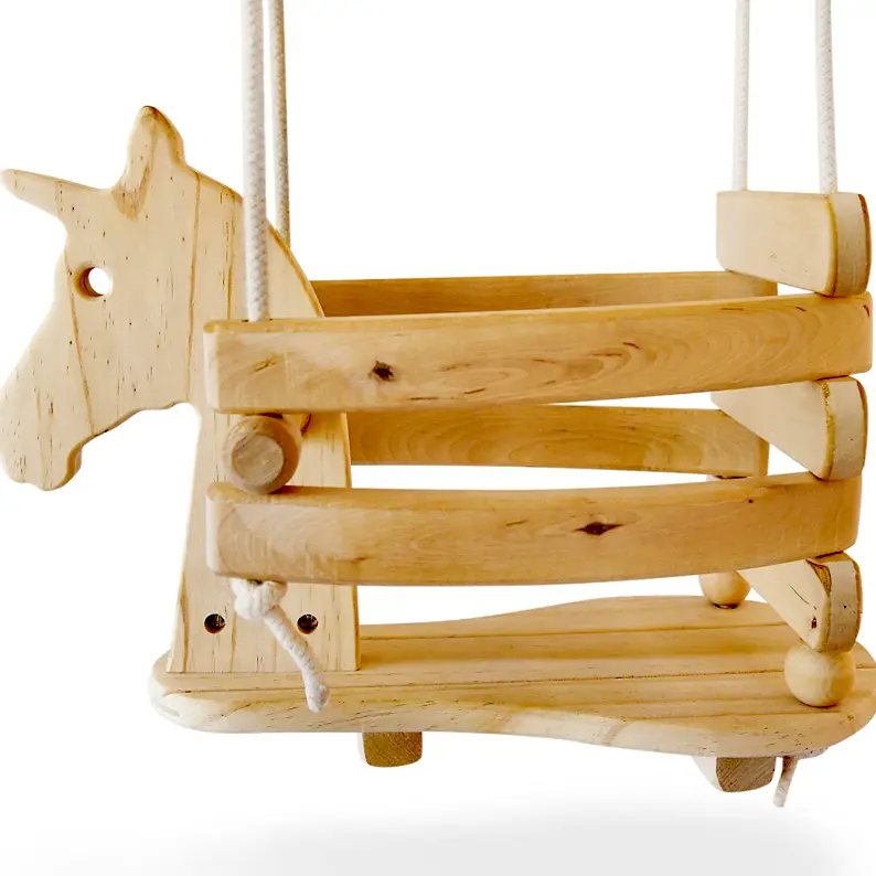 2021 Indoor wooden horse toddler swing set environmental protection outdoor custom animal shape baby swing