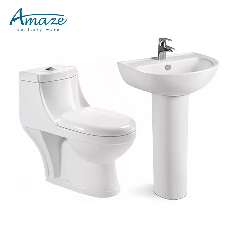 Economic cheap arab sanitary ware suite toilet bowl pedestal wash basin sink bathroom one piece washdown ceramic wc toilet set