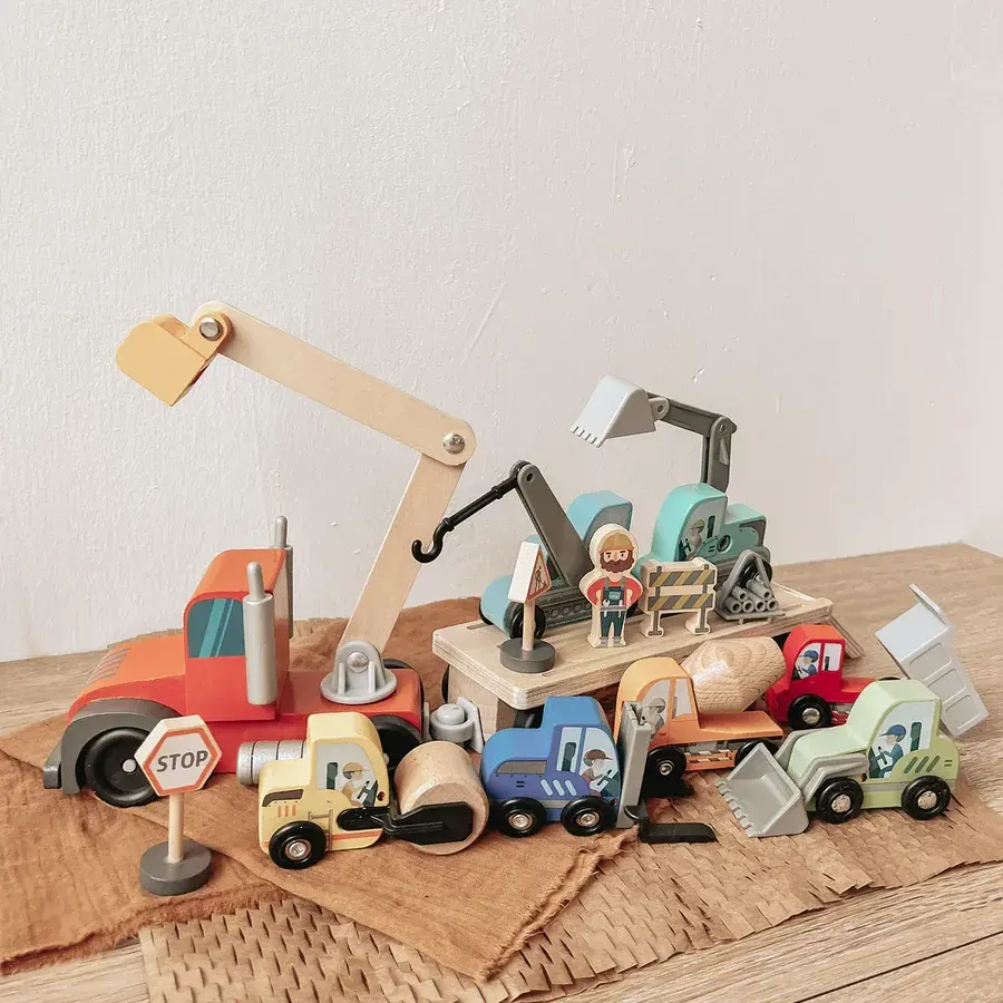Деревянные строительные машины с прицепом 14 шт. набор транспортных средств игрушки автомобили для малышей