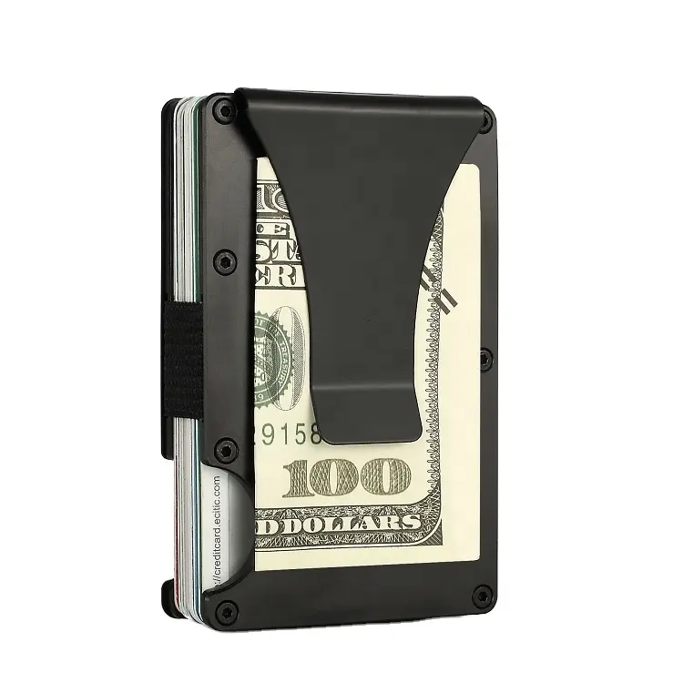 MRf-05 B High end Slim Aluminum Minimalist Front Pocket RFID Blocking Metal Wallets for Men with Money Clip