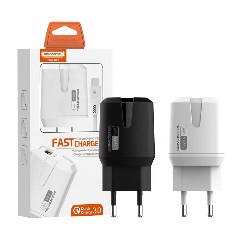 Somostel Q02 OEM ODM Micro Usb Charger US Plug Cargador USB Cargador Rapido QC3.0 Fast Charger For IPhone Samsung