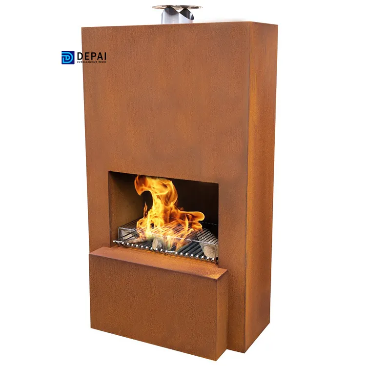 Outdoor Corten Steel Rusty Color Metal Wood Burning Fireplace for Patio