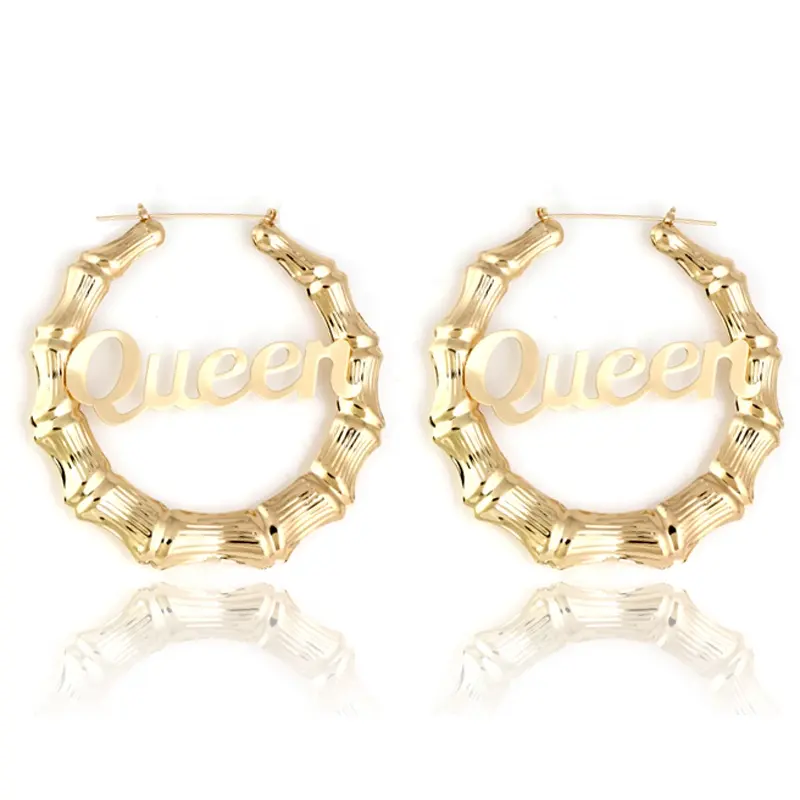 Американские огромные золотые серьги-кольца с надписью Queen, 9 см, индивидуальные Бамбуковые серьги-кольца