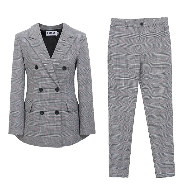 Lattice Double Breasted Formal Suit Women Professional