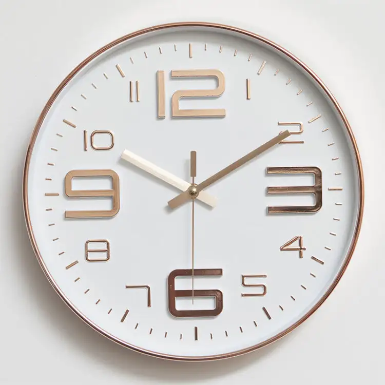 Недорогие современные пластиковые круглые Настенные часы цвета розового золота, бесшумные, не тикающие