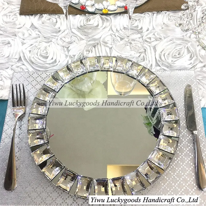 LCK085 Хрустальная зеркальная Роскошная тарелка для свадебного ужина зарядное устройство тарелка для украшения вечеринки