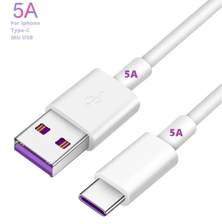 Оптовая продажа 0,5 м, 1 м, 2 м, 3 м кабель для быстрой зарядки 5A QC3.0 Быстрый зарядный кабель для передачи данных для Type-C.Mic USB для Iphone/ Huawei/samsung