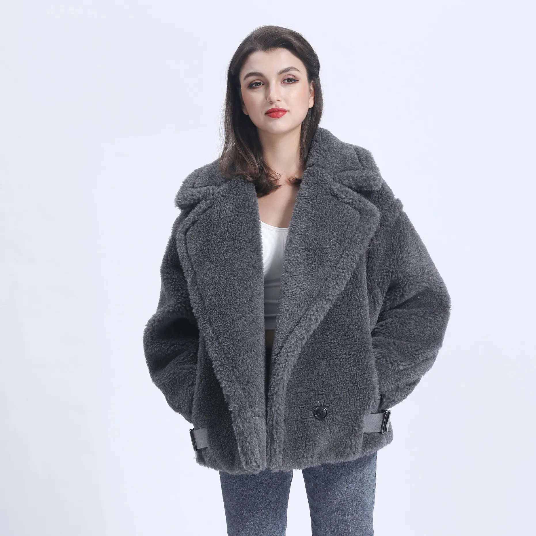 Оптовая продажа, короткое пальто большого размера из натурального меха, женское оверсайз пальто из овчины