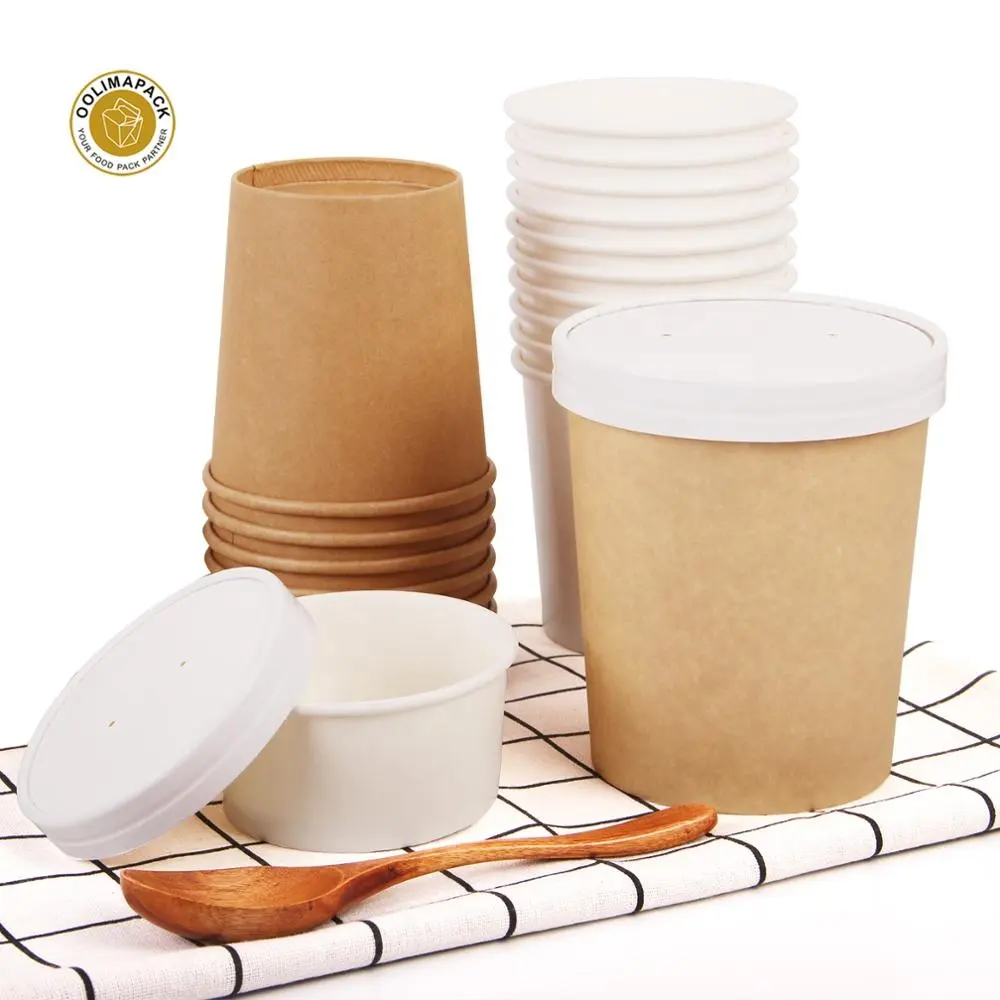 Стаканчик для супа из пла-биоразлагаемой бумаги, контейнер для биоразлагаемой бумаги, одноразовая миска для супа из крафт-бумаги с крышкой