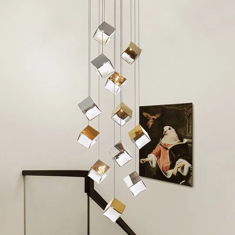 pyrite bomma led modern lighting nordic staircase loft simple chandelier new restaurant pendant lamp cube modern lamp