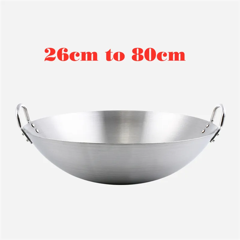 Professional Stainless Steel 26-100cm Wok Kitchen Utensils Fry pan Stainless Steel Pot big wok two handles