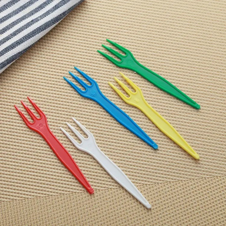 Disposable Fork Hot Sale Blue Color Disposable PP Plastic Fruit Fork 3 Tooth Dessert Snack Cake Fork