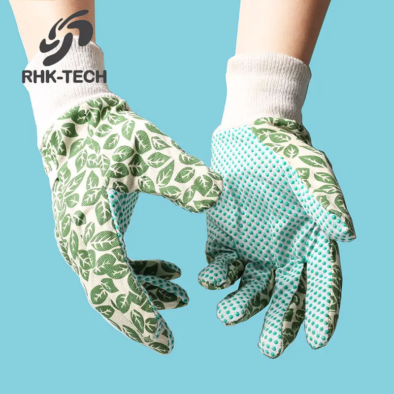 RHK CE сертифицированные женские садовые рабочие перчатки с ПВХ точками, Хлопковые вязаные садовые перчатки