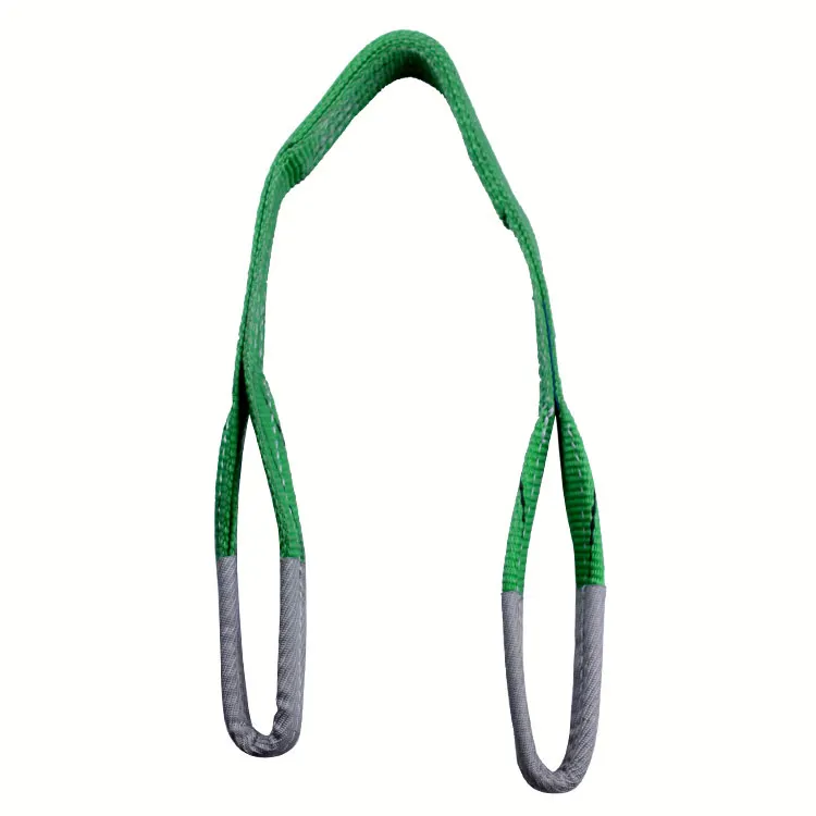 Double eye type flat lifting webbing sling with steel ring