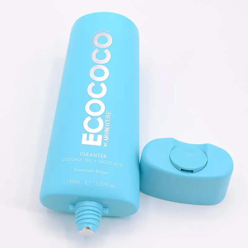 Customized color 150ml coconut oil and lactic acid facial cleanser super oval plastic tube oval tube with disc top cap