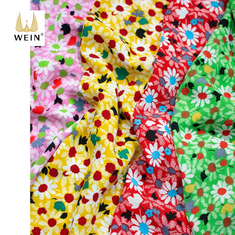 WI-B06 Fancy colorful daisy design soft faille crepe fabric round screen printing for fashion dress