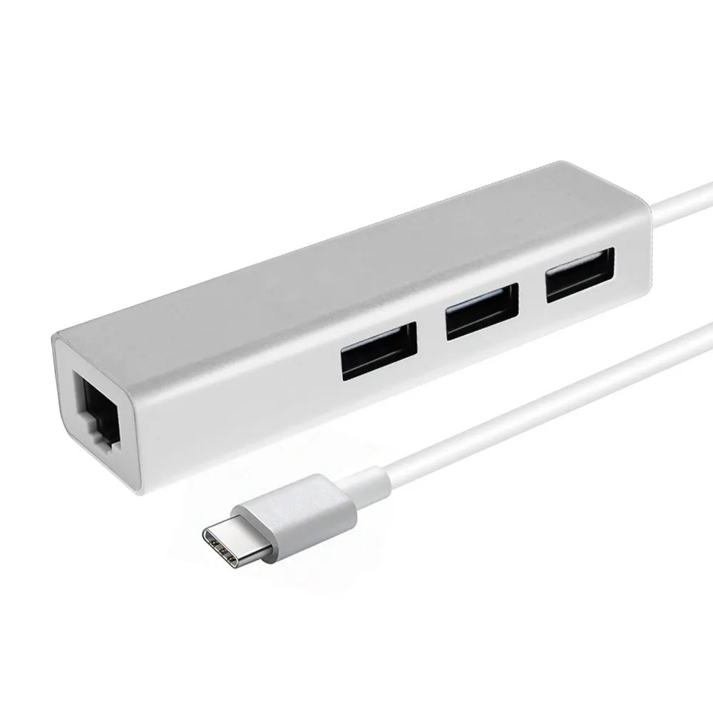 USB-C to Gigabit Ethernet USB A 3.0 Adapter Hub, Type-C Thunderbolt 3 to Ethernet with 3-Port USB Hub