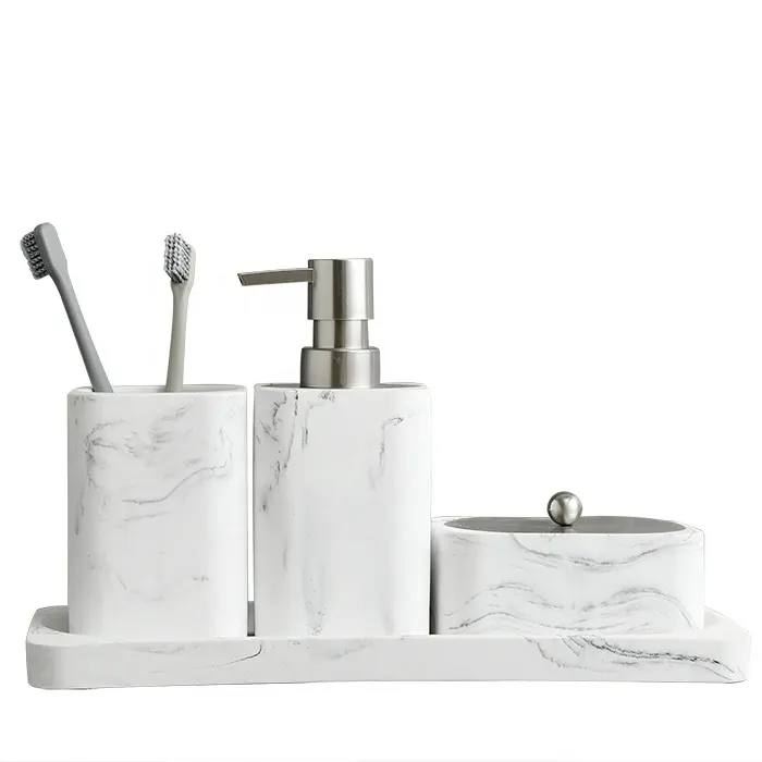 Белая мраморная отельный ванный комплект санузел, Товары для ванной комнаты из мрамора для ванных комнат Аксессуары в комплекте
