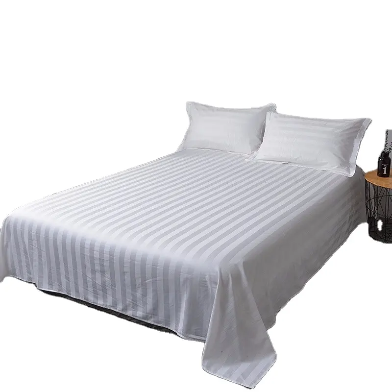 100% Cotton 3 cm Customized Satin Stripe Wholesale Bedsheets Hotel Bedding Set