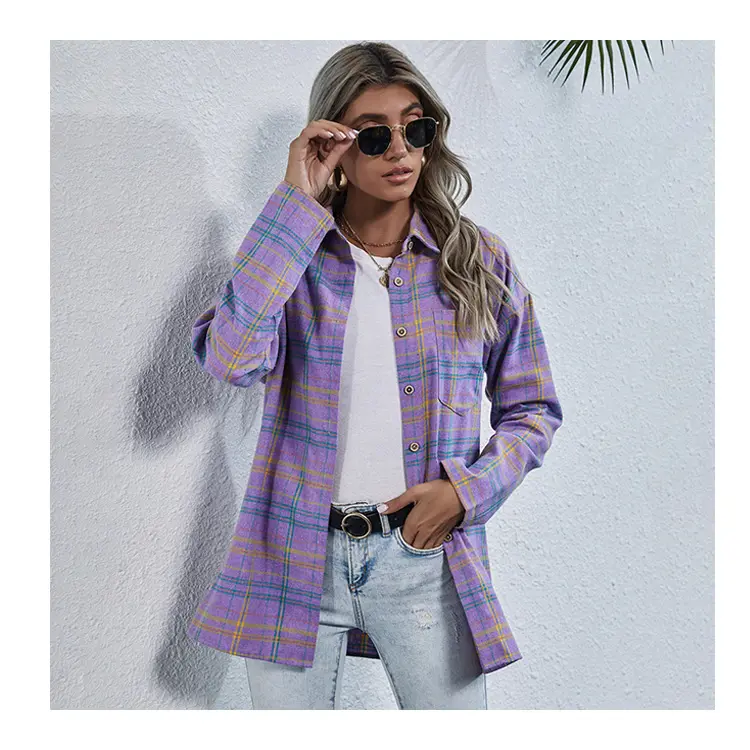 2021 New Spring And Summer Cotton Plaid Shirt Color Long-sleeved Casual Fashion Shirt Women Can Be Customized