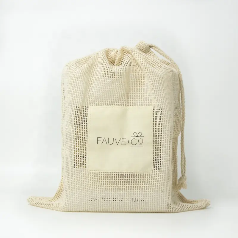 100% Cotton Eco Friendly Mesh Bag Shopping Grocery Mesh Net Bags For Vegetables Fruits Packaging