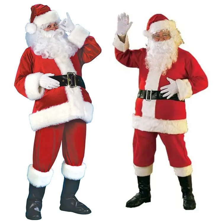 Рождественские украшения, праздничные костюмы Санта-Клауса для косплея, фланелевый костюм-талисман с бородой и париком, 7 шт.