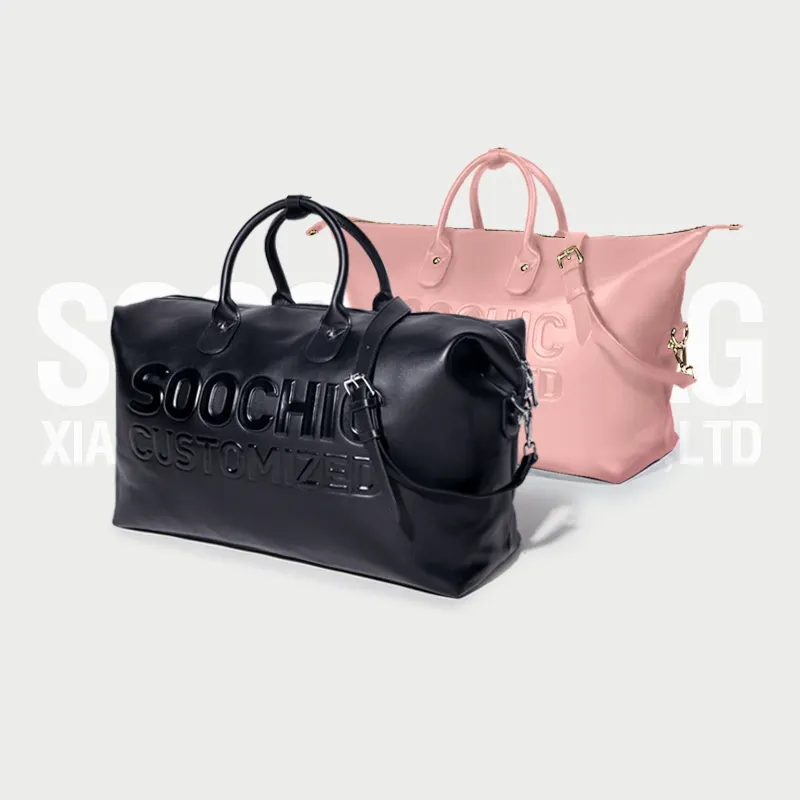 Customized Leather Medium Duffel Bag with Embossing Logo for Unisex, Weekend Travel Bag