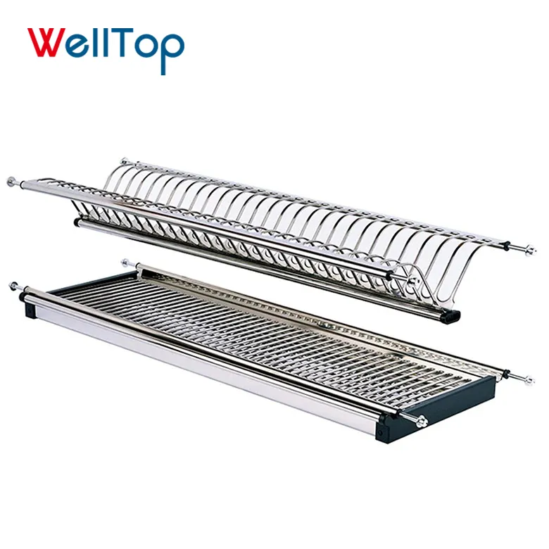 2020 Amazon hot sale modern 2-Tier Stainless Steel pull out kitchen cabinet dish rack VT-09.002