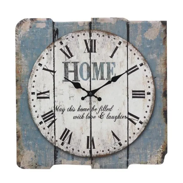 15,7 &quot;древесный фермерский синий винтажный деревенский Ретро Старый город квадратные настенные часы
