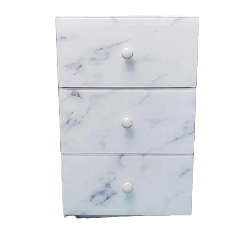 Bedroom Modern Style White Marble Glass Bedside Table