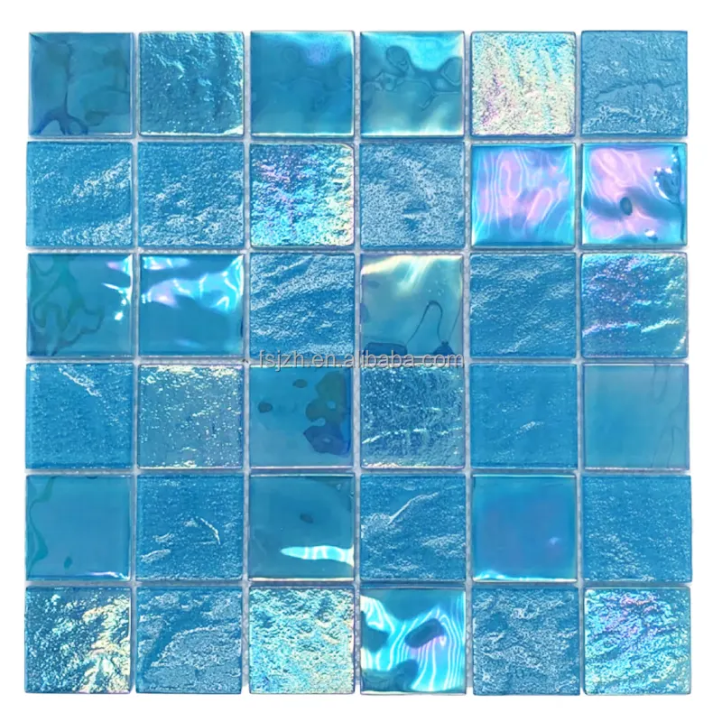 Дешевая оптовая цена, небесно-голубая Переливающаяся мозаичная плитка из хрустального стекла для бассейна, для ванной комнаты, уличный пол и стена