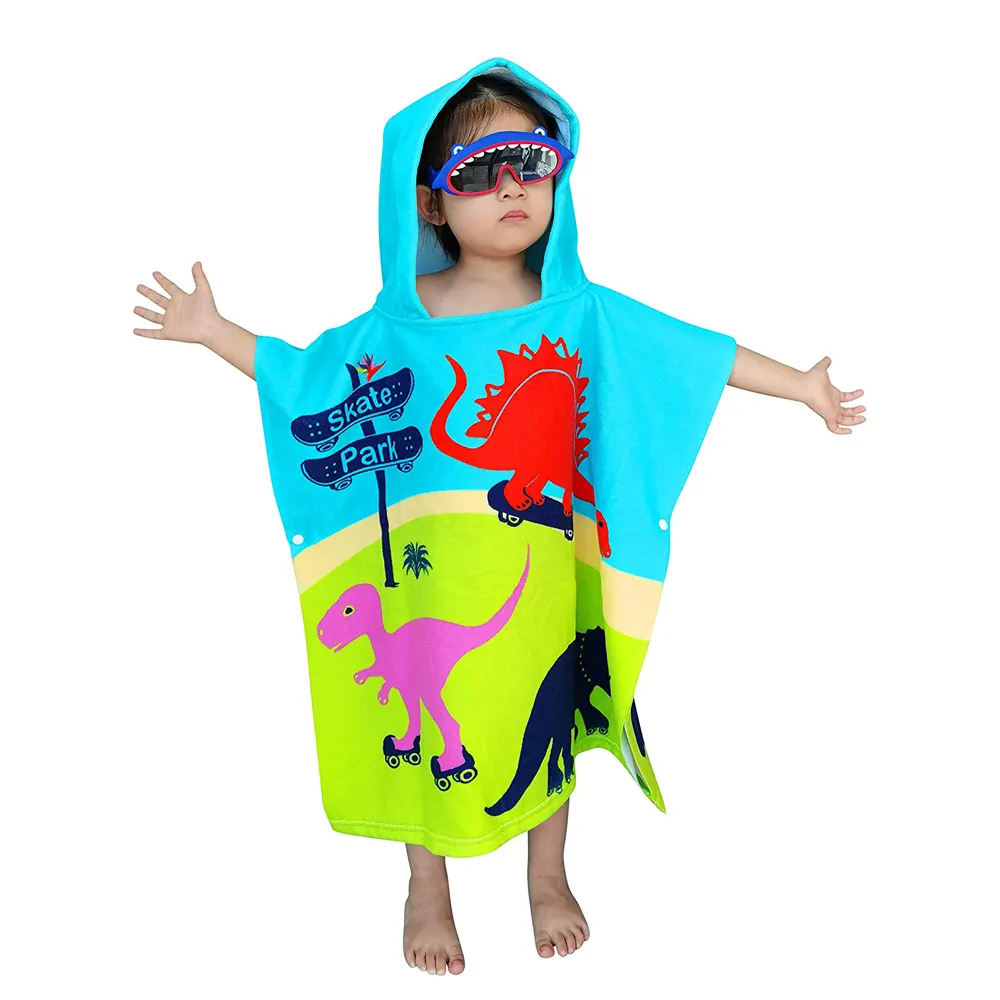 Custom animal character sand free microfiber polyester printed children beach poncho hooded towel