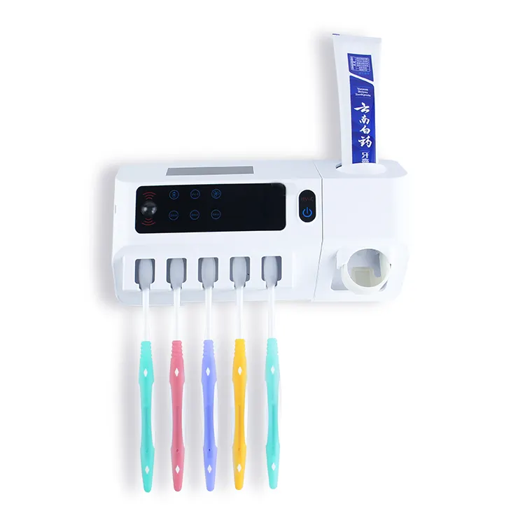 Portable fashionable electric plastic auto wireless toothpaste dispenser smart uv toothbrush sterlizer holder