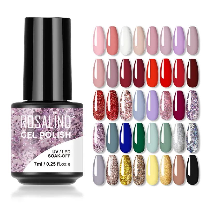 ROSALIND wholesale custom logo oem nail art design 7ml 40 colors gel varnish uv/led lamp semi permanent soak off gel nail polish