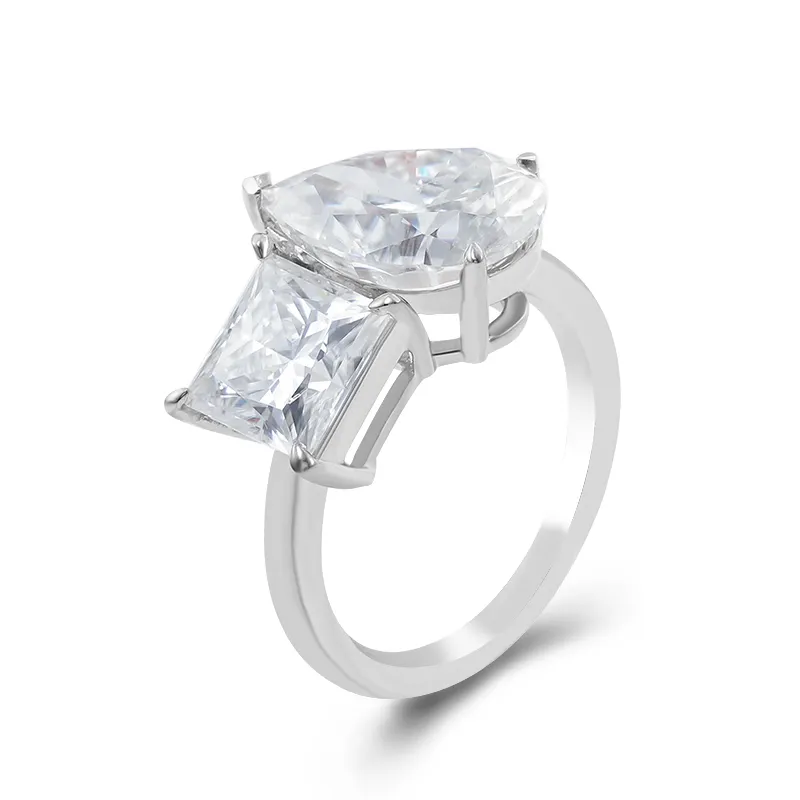 Прованс 14 к белое золото двойной Камень Груша и принцесса огранка Муассанит кольцо простое и стильное обручальное кольцо