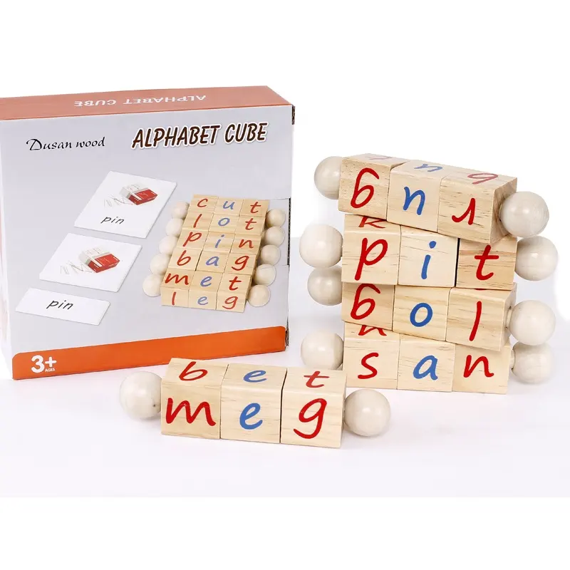 Baby Monterssori Educational Toy Alphabet Cube Block Spelling Words Game Learning English Cards Early Educational Toy for Kids