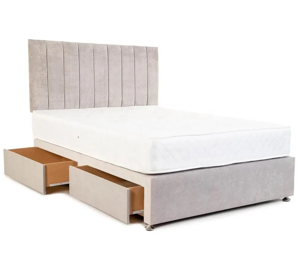 Modern And Contemporary Designed Headboard Upholstered Bed Solar Velvet Fabric Divan Bed