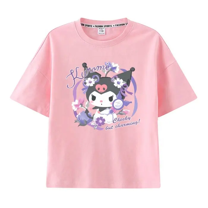 Летняя 2024 футболка Kuromi для детей, милые повседневные хлопковые топы с коротким рукавом с синнаморолл Мелодия аниме для мальчиков и девочек