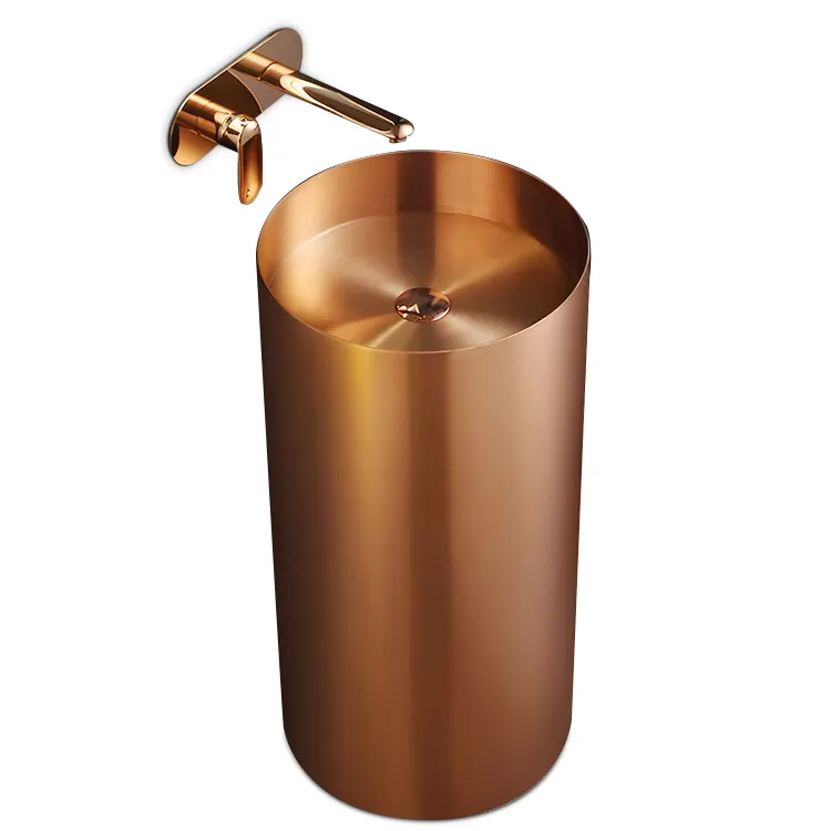 luxury Floor Standing Stainless Steel Public gold round hand wash basin sink with pedestal basins