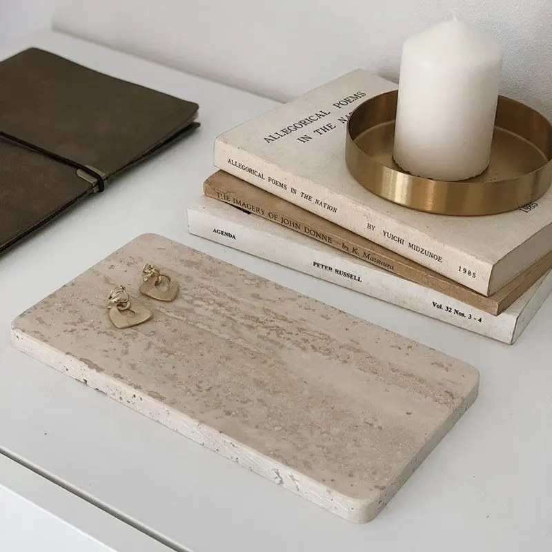 Beige Travertine Marble Jewelry Display Tray And Plate