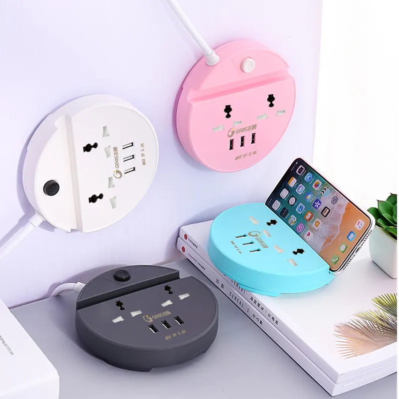 universal round wall circle 3 USB individual switch mobile holder spike guard power strip with universal outlets power board