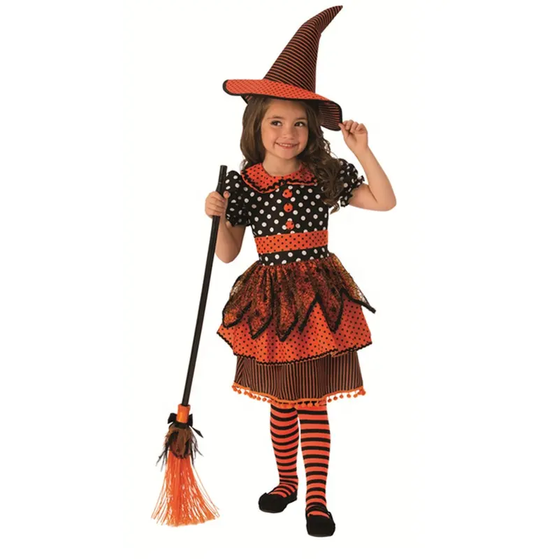Дети милое платье ведьмы Хэллоуин девушка костюм ведьмы с шляпой