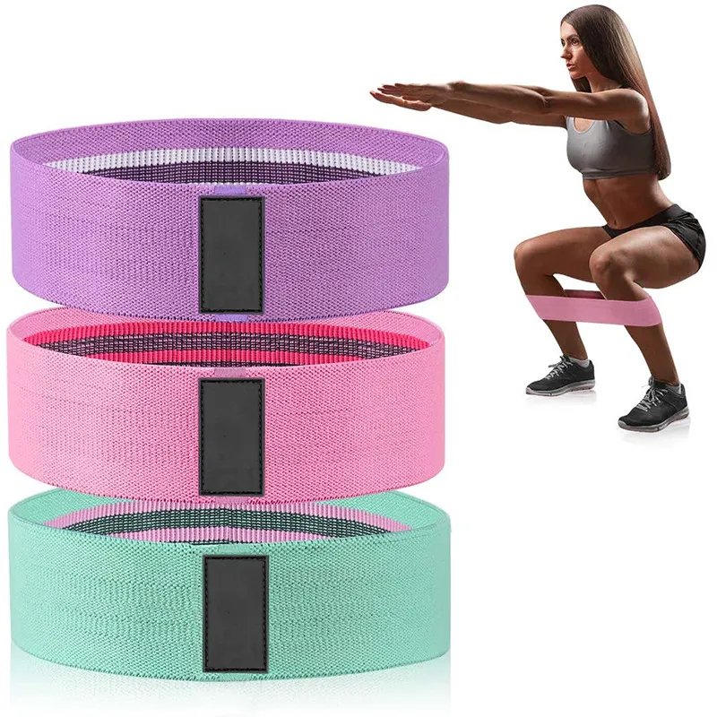 Custom Printed Heavy Adjustable Fabric Resistance Exercise Stretches Hip Bands 3 Pack Resistance Bands