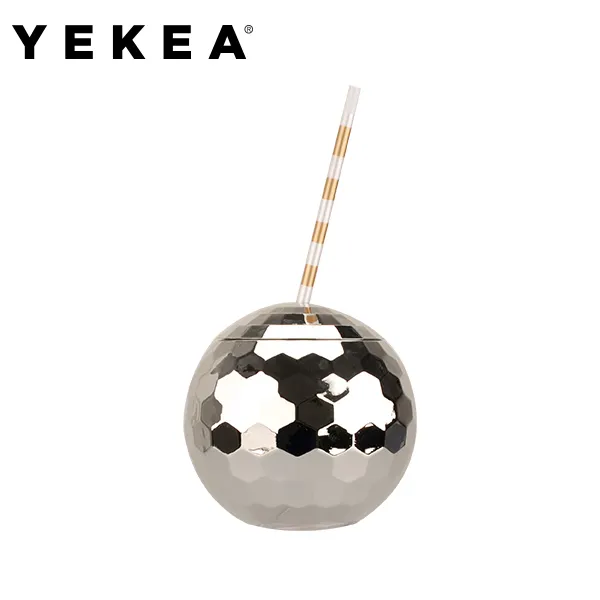Yekea Creative Gift Disco Ball Cup/Round Shaped Plastic Tumbler With Straw Drinking Cup Great For Wedding And Party