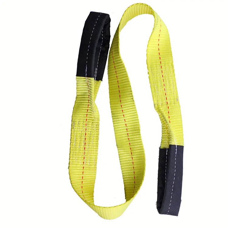 Lower Factory Price Yellow 3 Ton Lifting Webbing Sling With Double Reinforced Eye Flat Webbing Sling