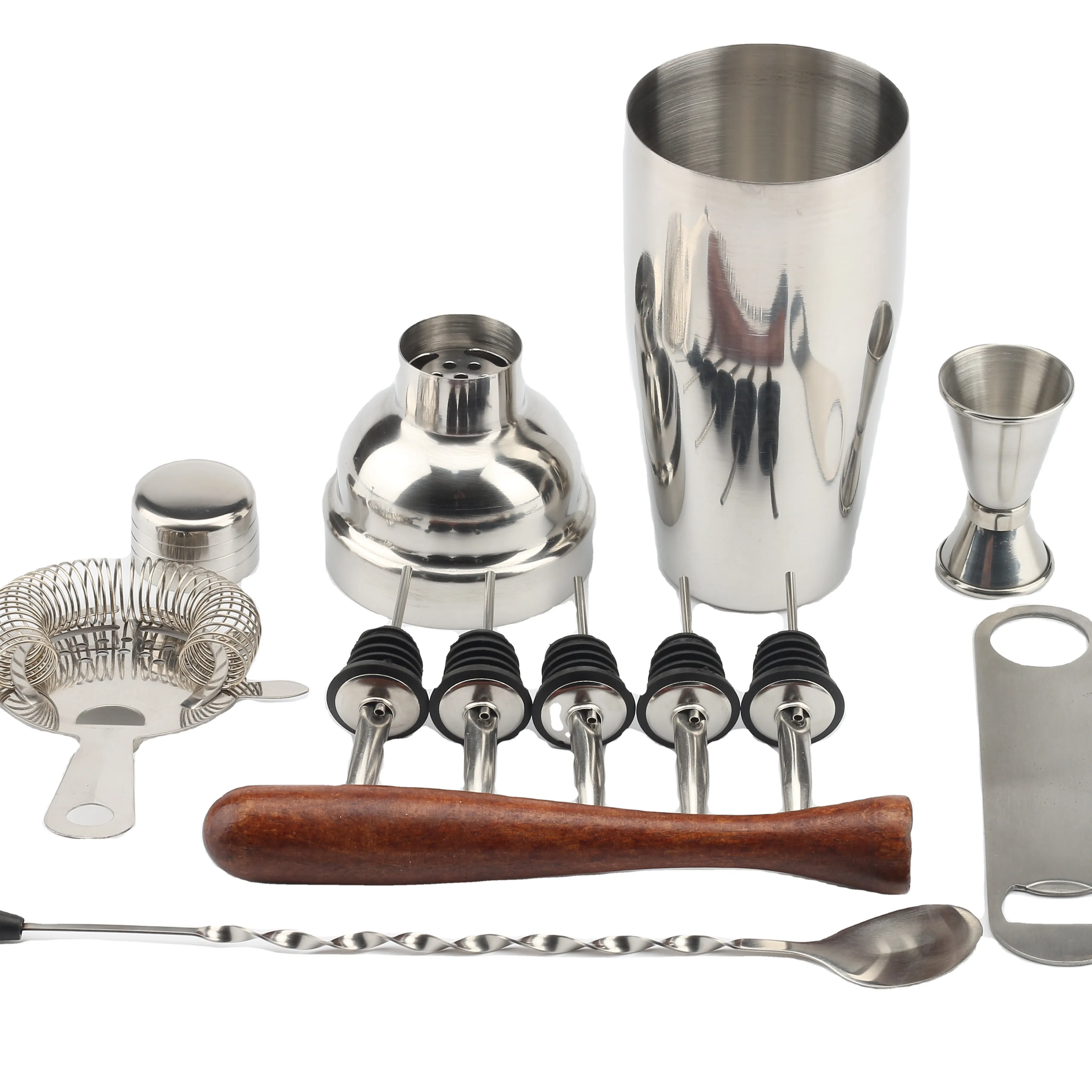 Hot Selling Amazon Usa Stainless Steel Bartender Maker Barware Tools Boston Cocktail Shaker Bar Set