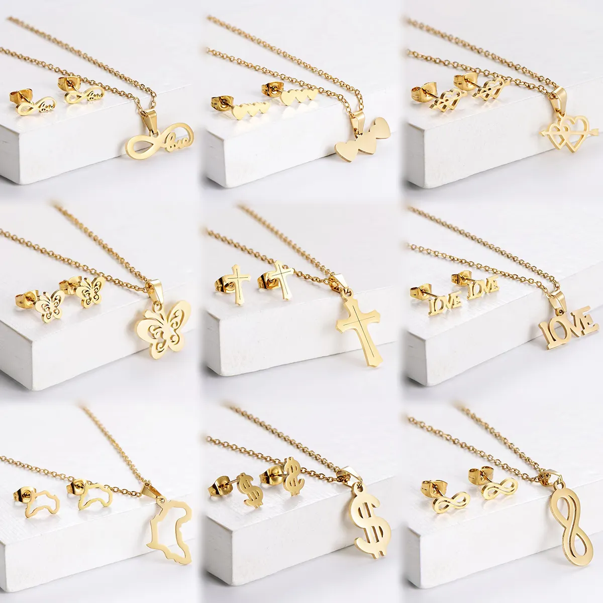 Модный комплект ювелирных изделий женские модные туфли в лаконичном стиле 18K золота из нержавеющей стали в форме сердца бабочка ожерелье и серьги для подарка