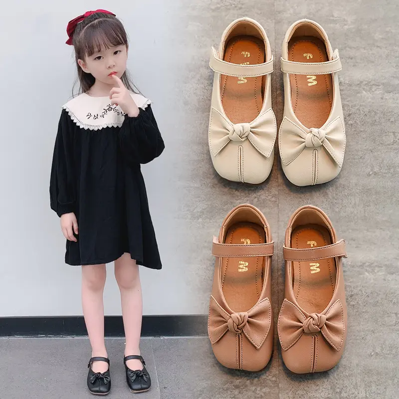 Girls' shoes 2021 new spring and autumn student children's baby leather shoes Princess pea single shoes versatile soft sole