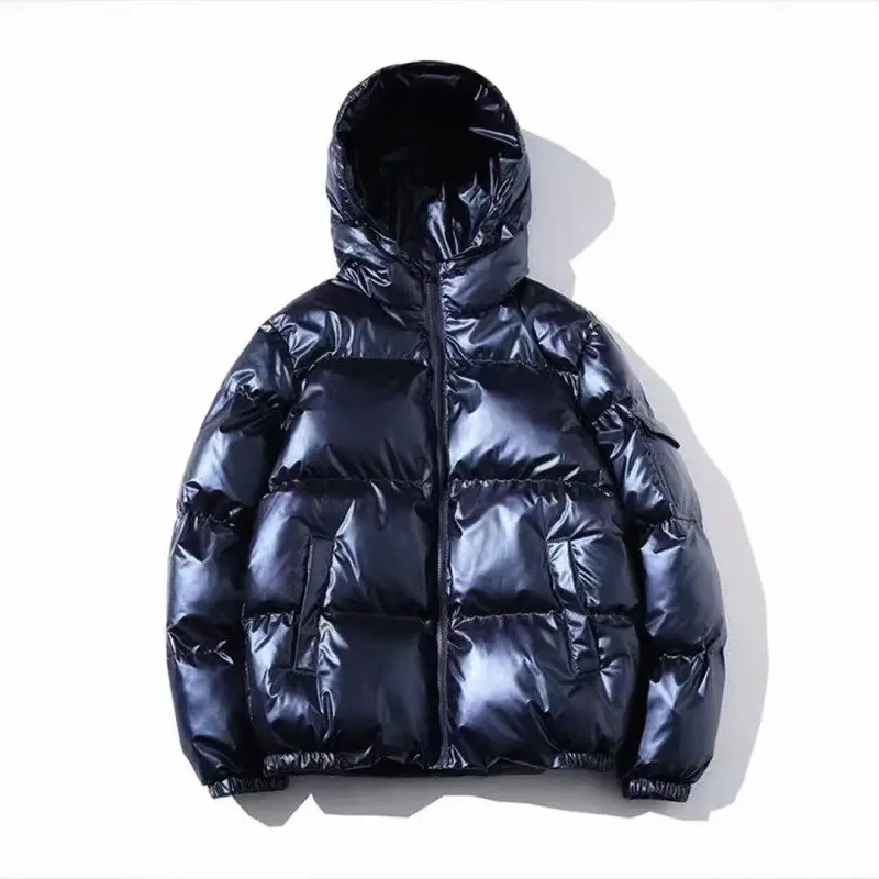 2023 плотное дизайнерское пуховое пальто оверсайз с капюшоном, Мужская зимняя черная блестящая пуховая куртка на заказ