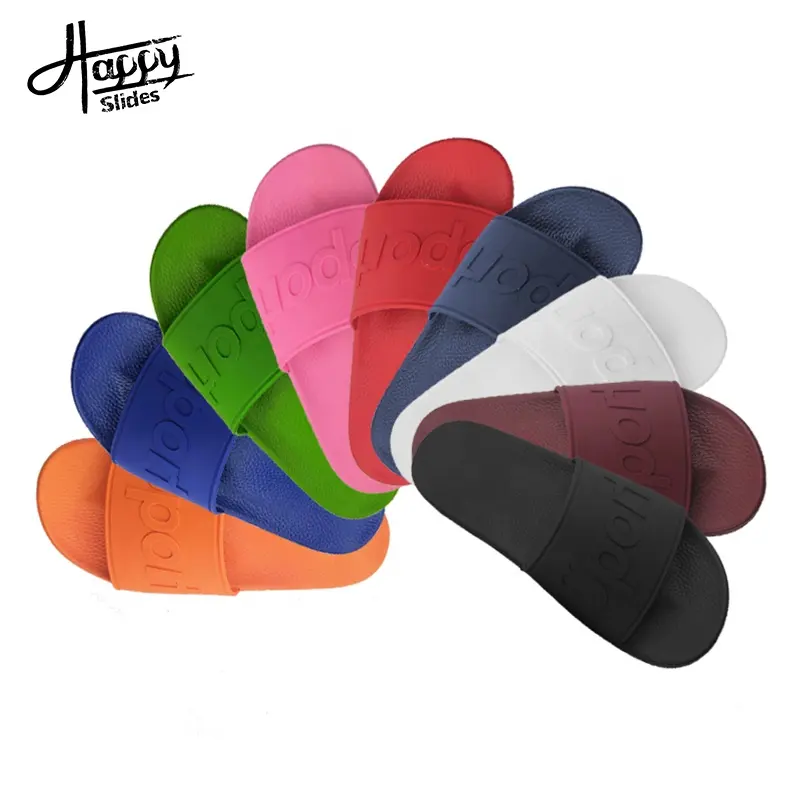 HappySlides Custom Wholesale Fashion Designer Pvc Slide Sandals For Men 2021 Pvc Custom Logo Men Blank Slipper Slide Sandals